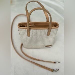 Nine West Small Cream Woven Bag w/Light Tan Colored Vegan Leather Trim